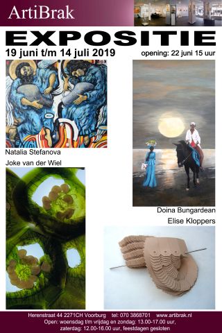 poster 4 Beeldend Kunstenaars exposeren in Galerie Arti/Brak,
  Herenstraat 44, Voorburg